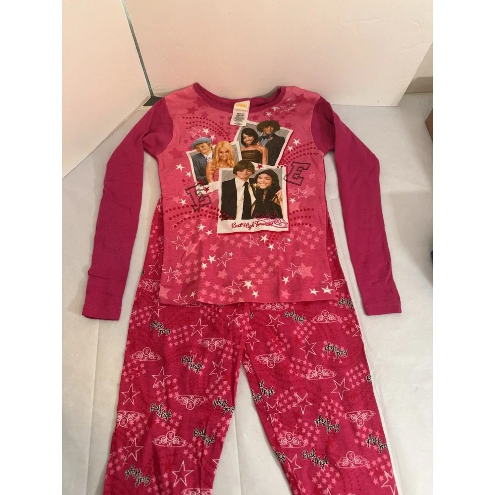 Disney High School Musical‎ Girls Pajama Set Pink Y2K Long Sleeve Size 10 Rare